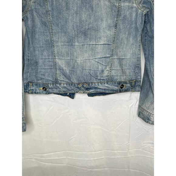 Women’s Angel Kiss Vintage Med Wash Denim Jacket with Patchwork, Sz M - Picture 8 of 9